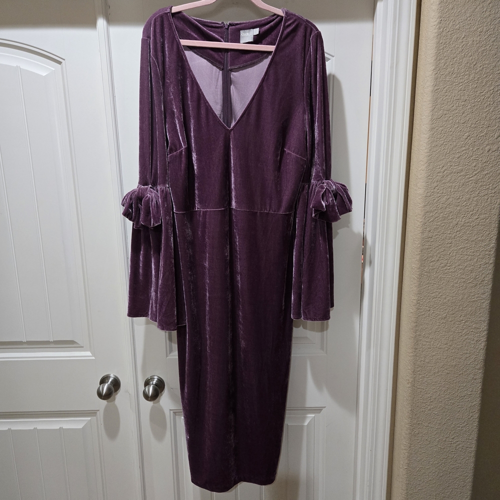 ASOS DESIGN Velvet midi tea dress with Sleeve Bow detail Size 12 (TALL) EUC